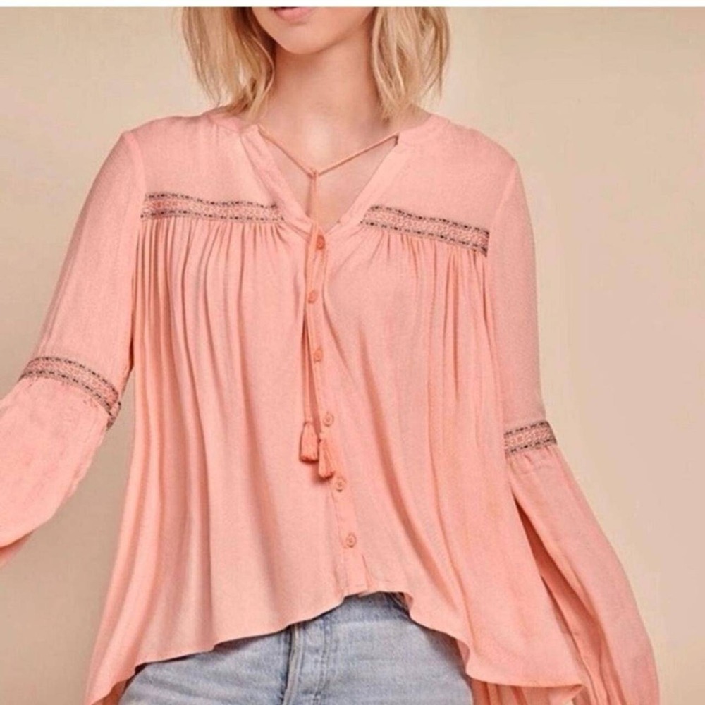 Jack by BB Dakota size Small S Embroidered Tassel Boho Blouse Peach